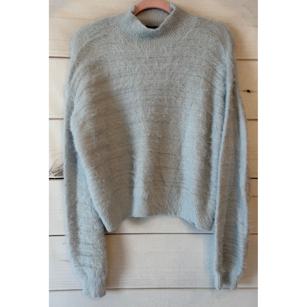 Cotton Candy LA Fuzzy Eyelash Knit Mock Neck Sweater Light Blue XL 4391
